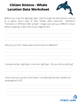 Citizen Science Whale Location Worksheet