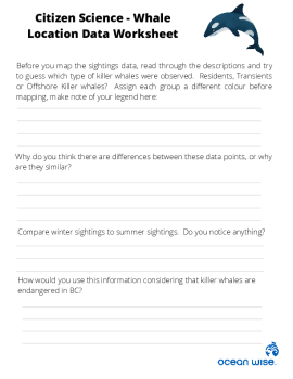 Citizen Science Whale Location Mapping Activity Questions