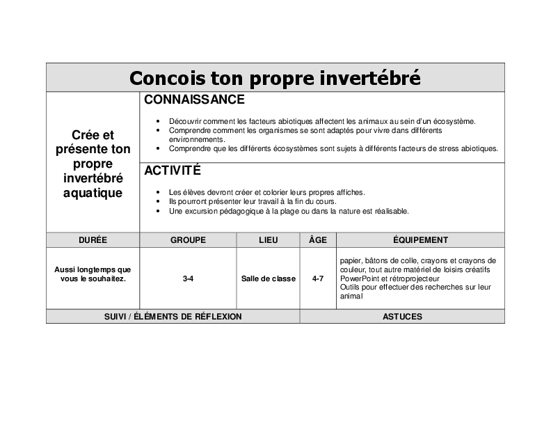 Concois ton propre invertébré