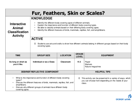 Fur, Feathers, Skin or Scales?